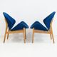 Paire de fauteuils en chêne Hans Olsen Model No 134 avec tapisserie en tissu bleu