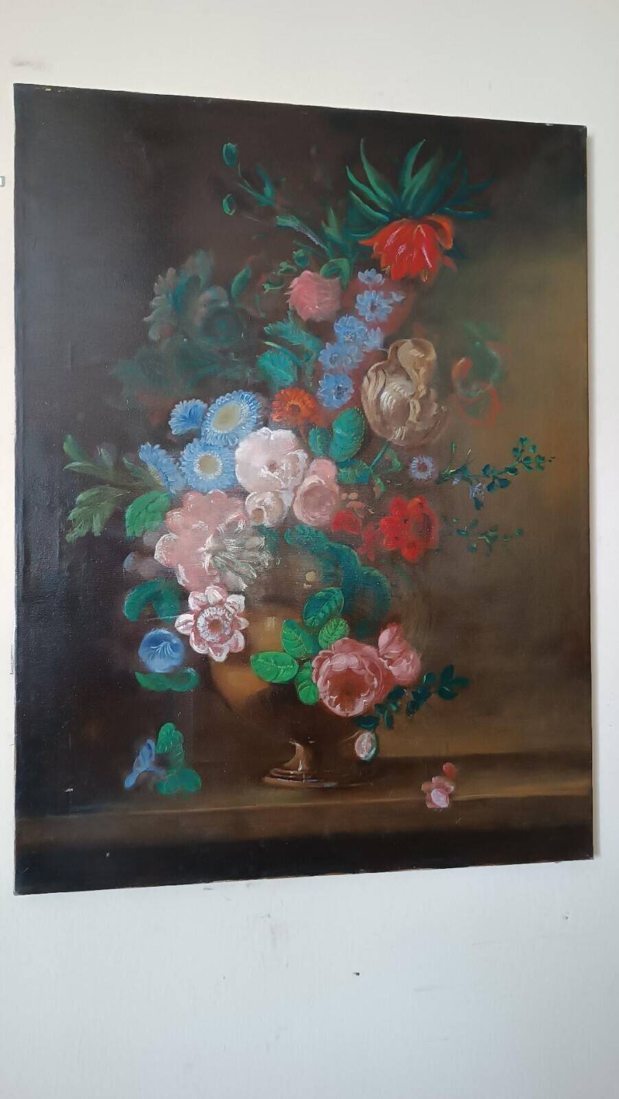 Oil painting on canvas vase with flowers 1970 signed Armandoi of flowers