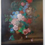 Oil painting on canvas vase with flowers 1970 signed Armandoi of flowers
