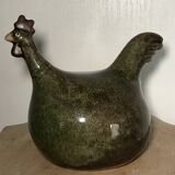 Coq vintage en grès émaillé vert olive