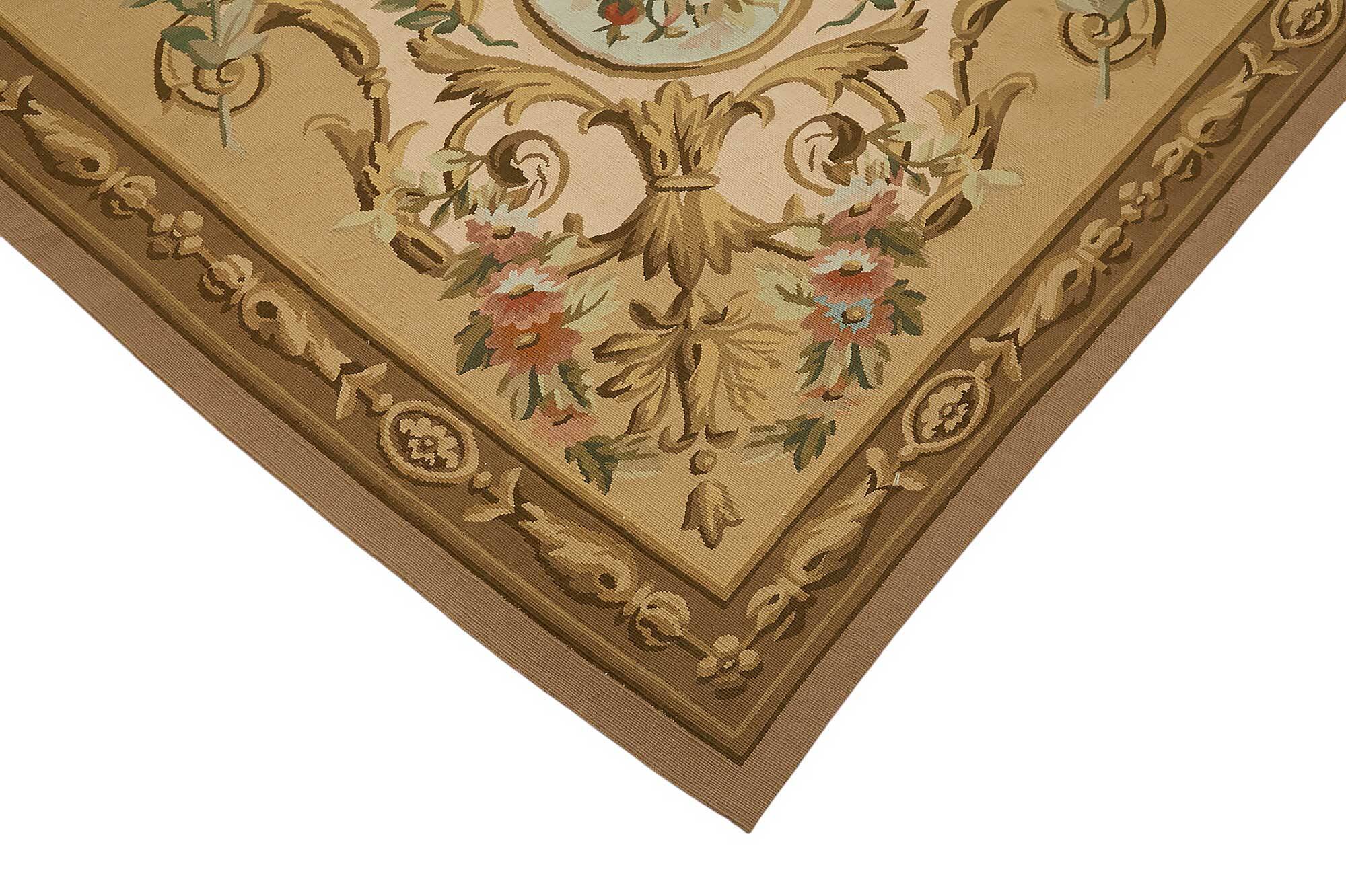 Handmade European Vintage Aubusson Kilim 263 cm x 334 cm