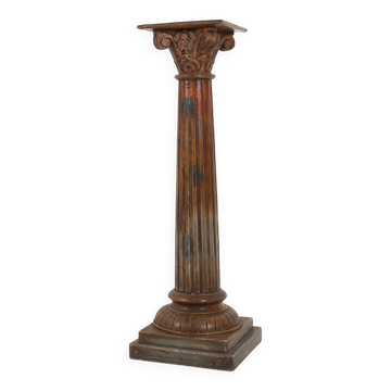 Colonne ou piédestal corinthien en bois sculpté ancien, France vers 1890