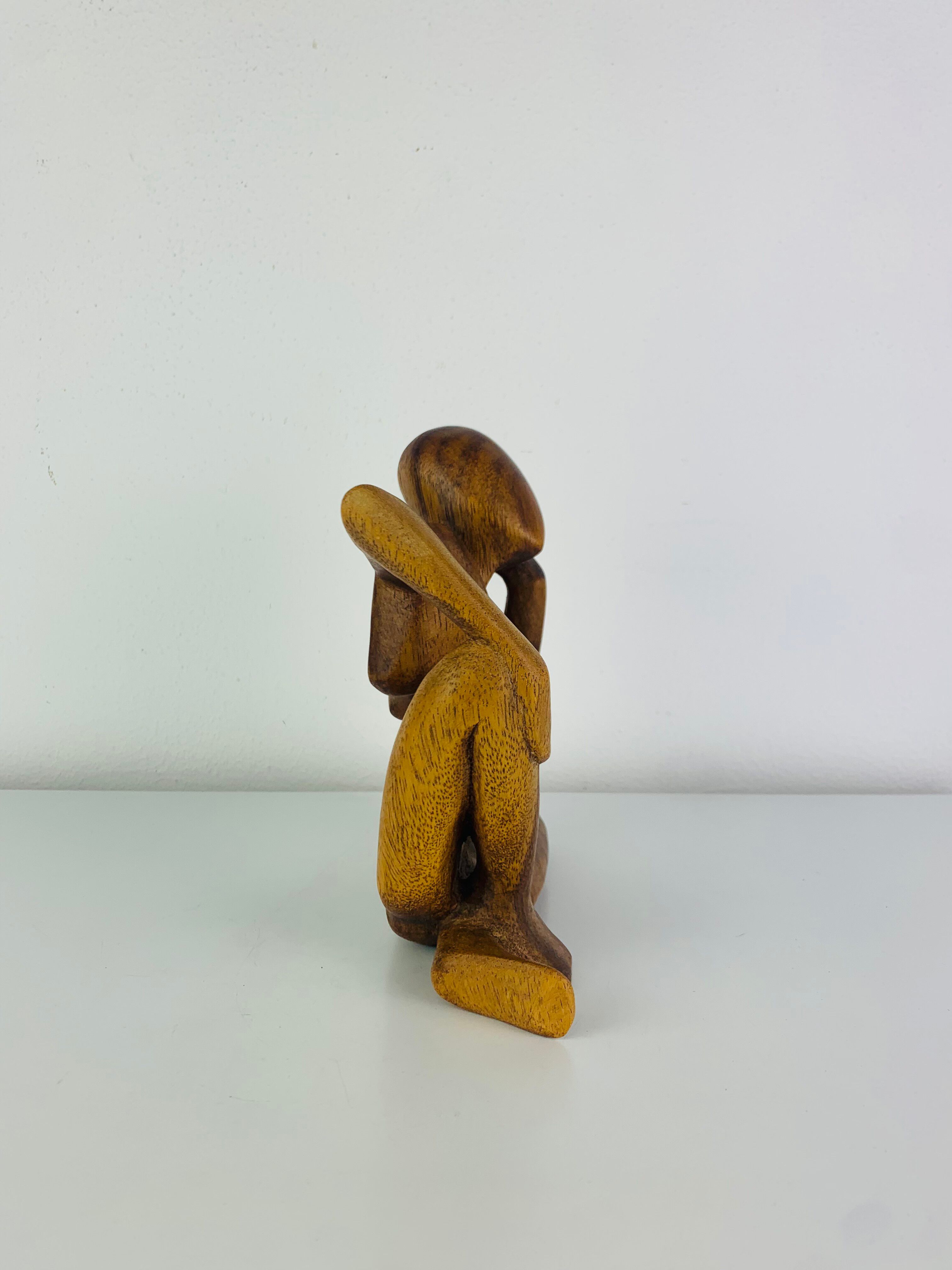 Sculpture thinker in teak, Scandinavian style
