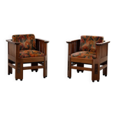 Pair of Amsterdam School walnut armchairs, Netherlands, c. 1930