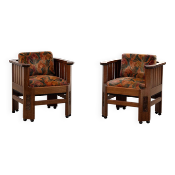 Pair of Amsterdam School walnut armchairs, Netherlands, c. 1930