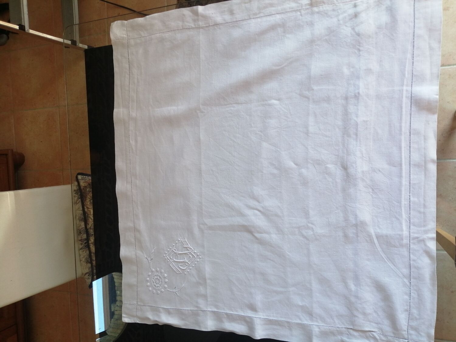 Linen pillowcase embroidered and monogrammed