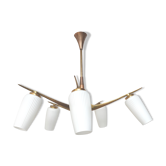 Brass and 5 opalines chandelier