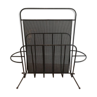 Design magazine rack in black lacquered metal and perforated metal by Mathieu Matégot, 50s