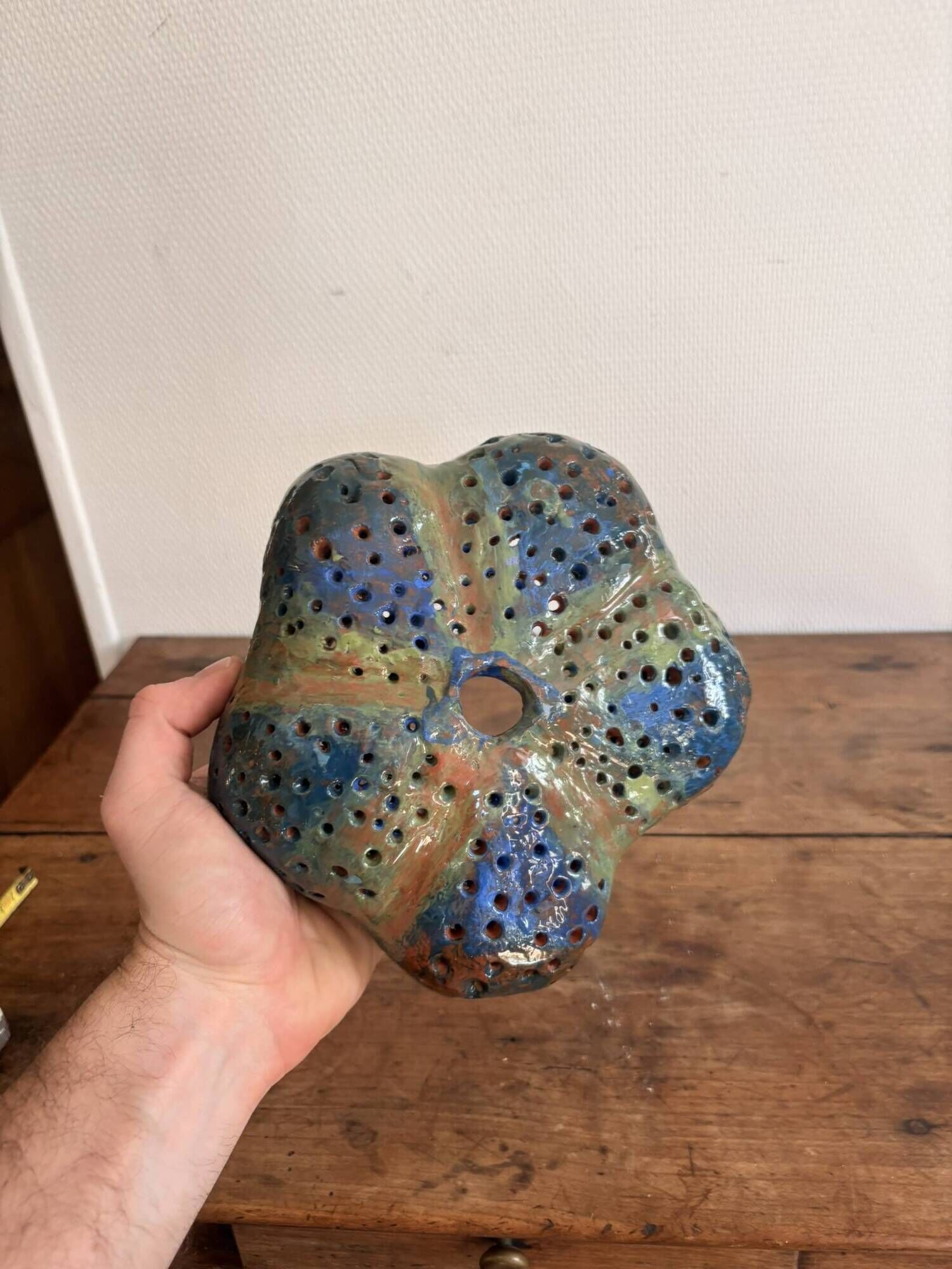 Pot photophore cut glazed ceramic large fire artisan pottery