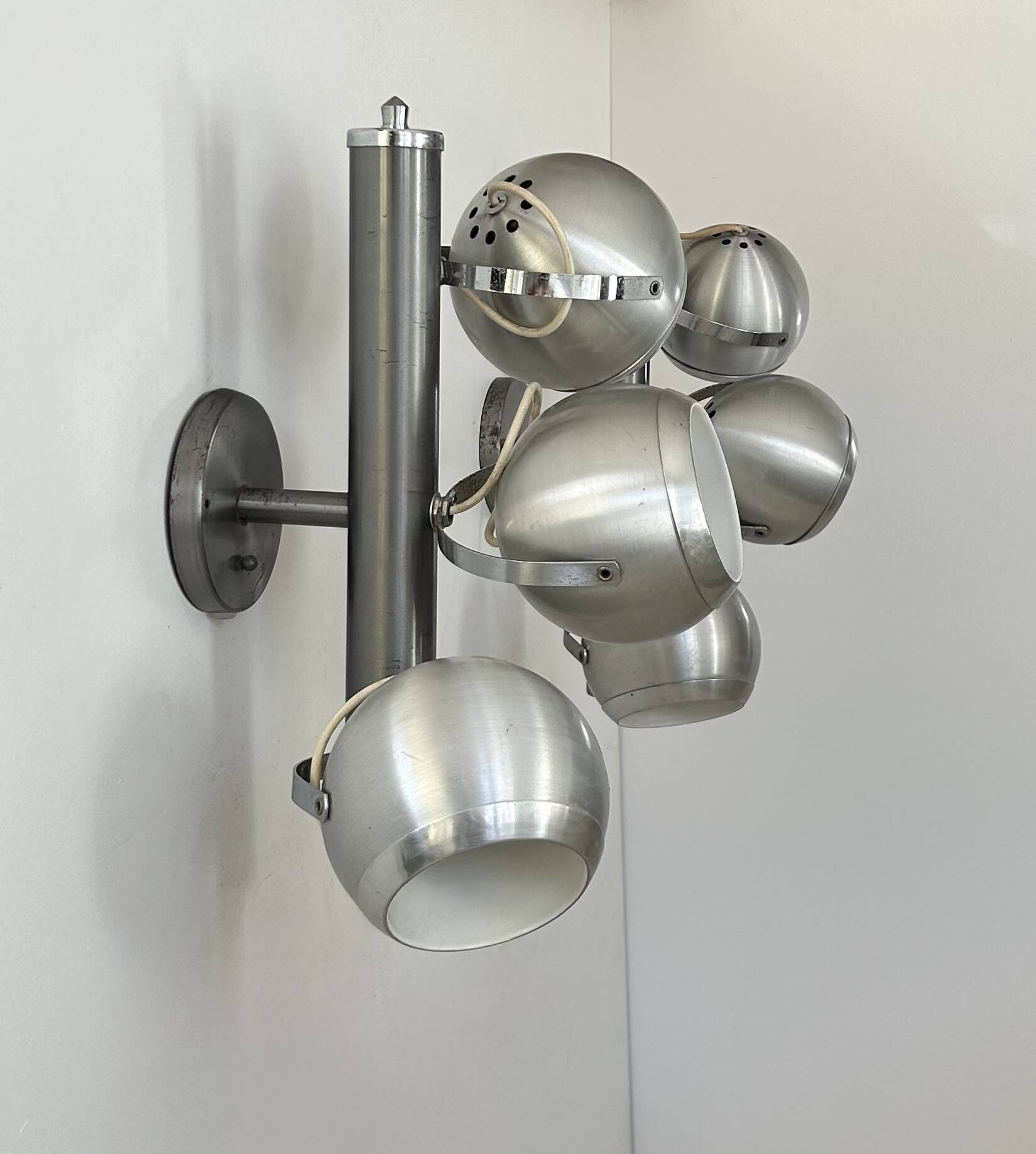 Pair of vintage adjustable wall lights, chrome and brushed metal, France 1970