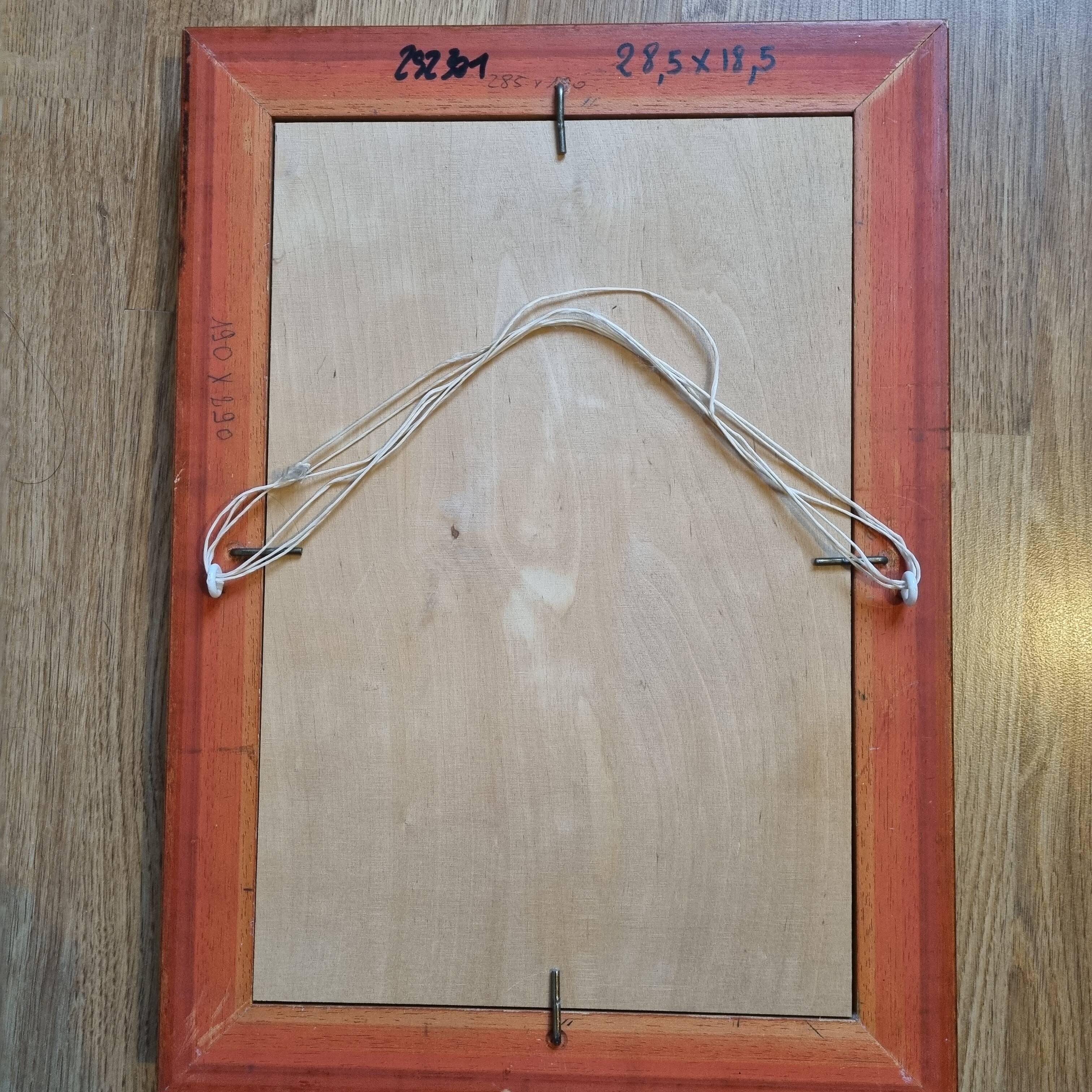 Oil on canvas signed flowered house golden frame