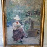 Oil on canvas painting XIX woman reading