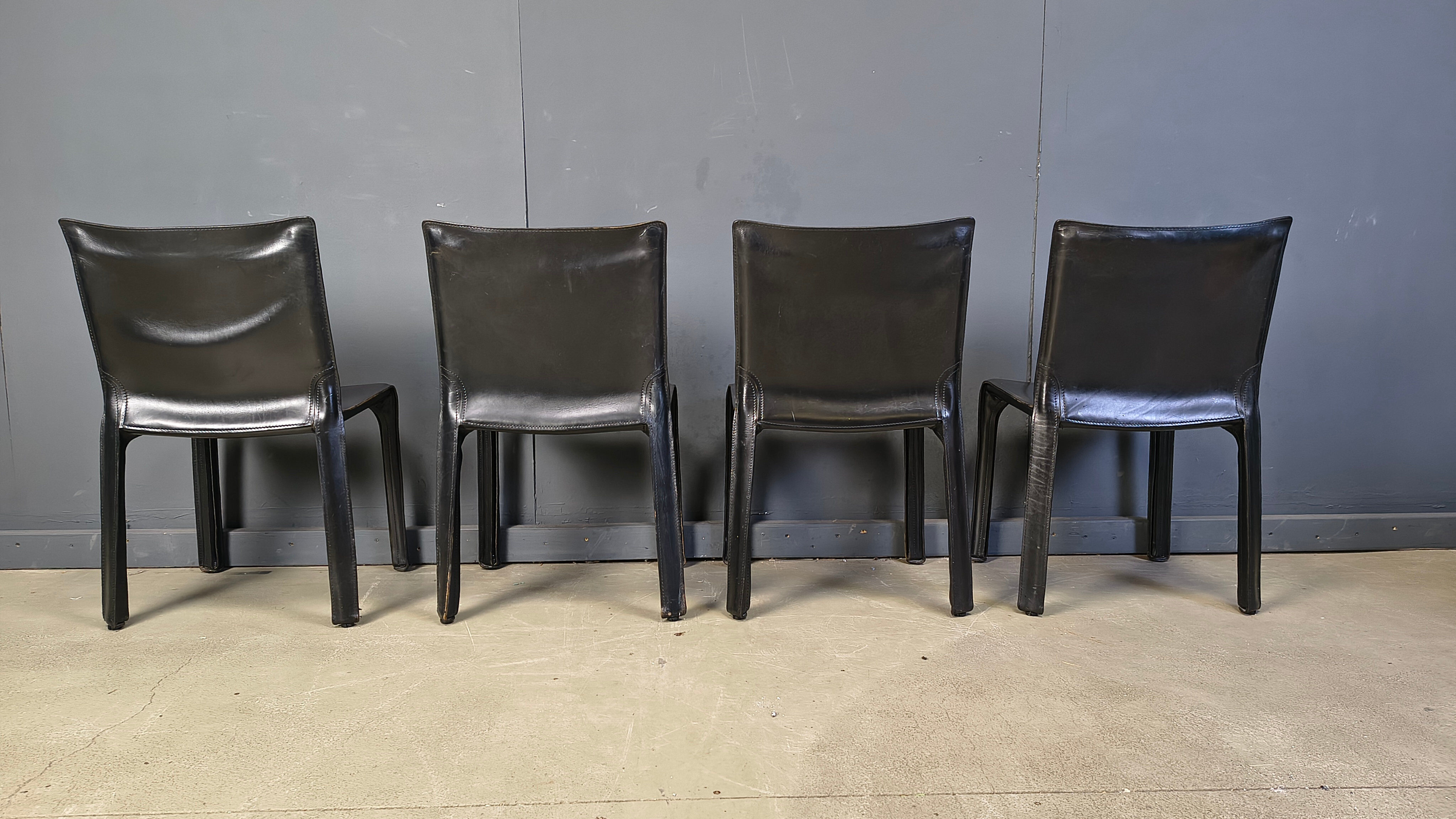 Black leather Mario Bellini Cab dining chairs Italy, 1970s - set of 4