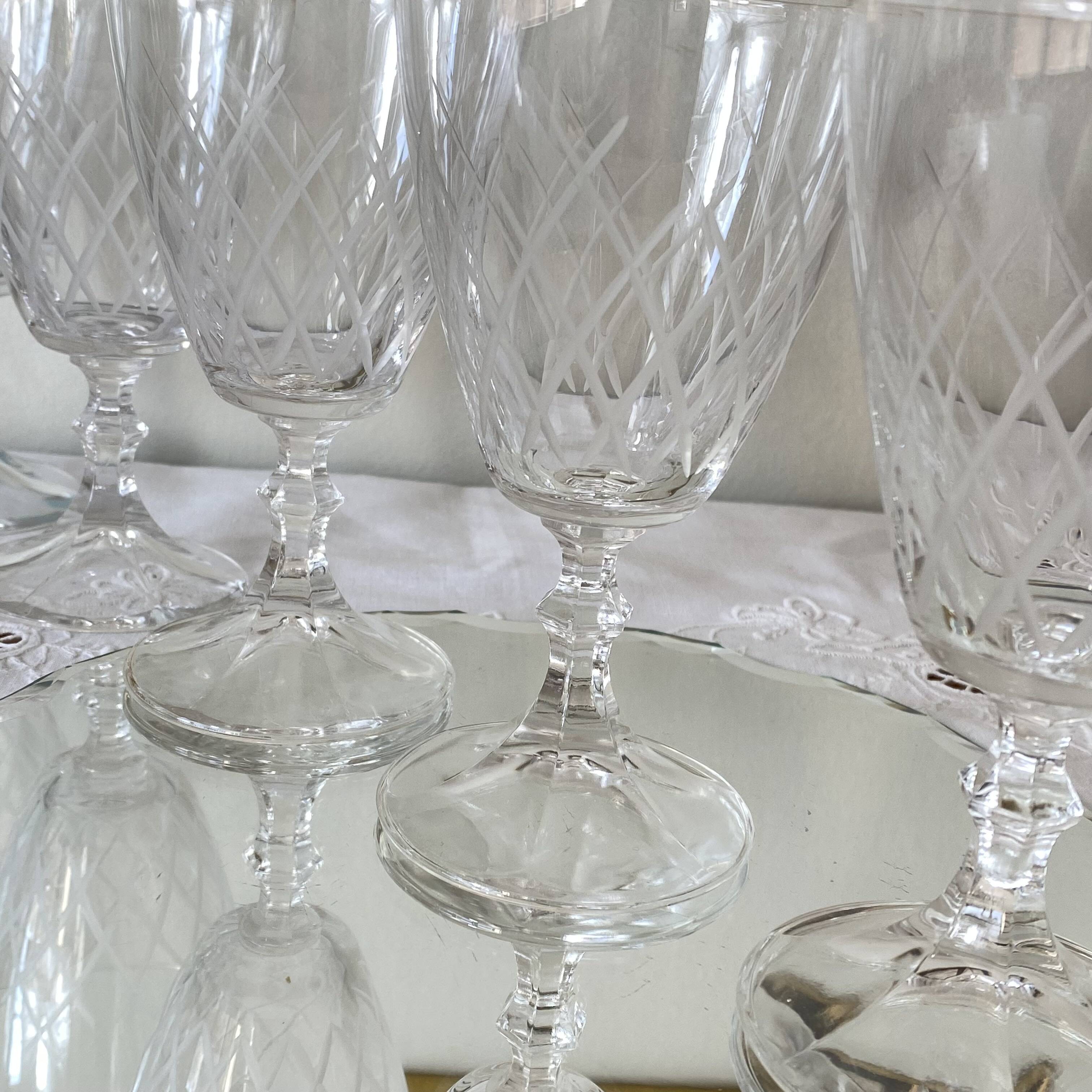6 large antique engraved glasses for wine or water