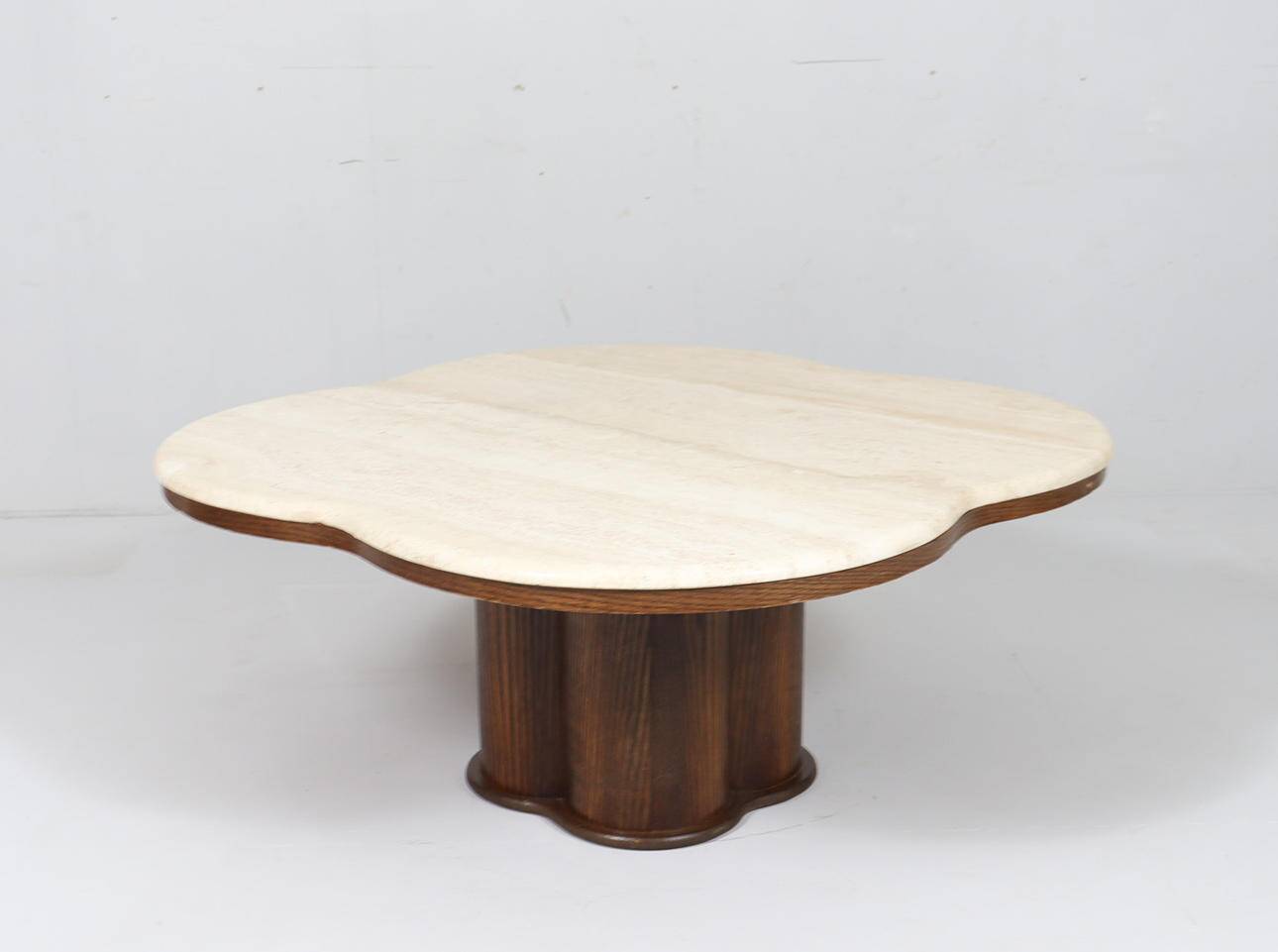 Coffee table with travertine top in cloverleaf shape, Italy, 1970s.
