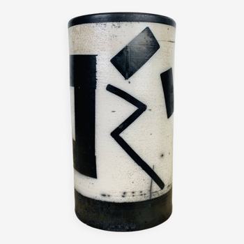 Scroll vase geometric decor, raku
