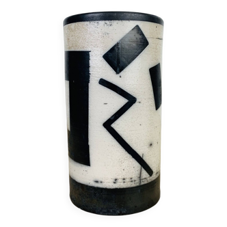 Scroll vase geometric decor, raku