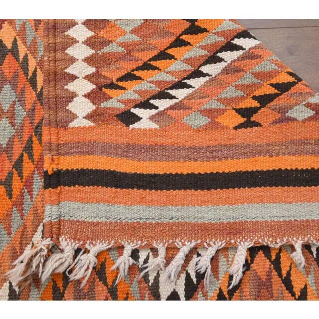 1970s Vintage Turkish Hand-Knotted Wool Cotton Orange Runner Rug 96x346