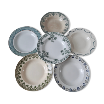 Lot de 6 assiettes creuses vertes dépareillées St Amand, Badonvillier, Salins et Bosch