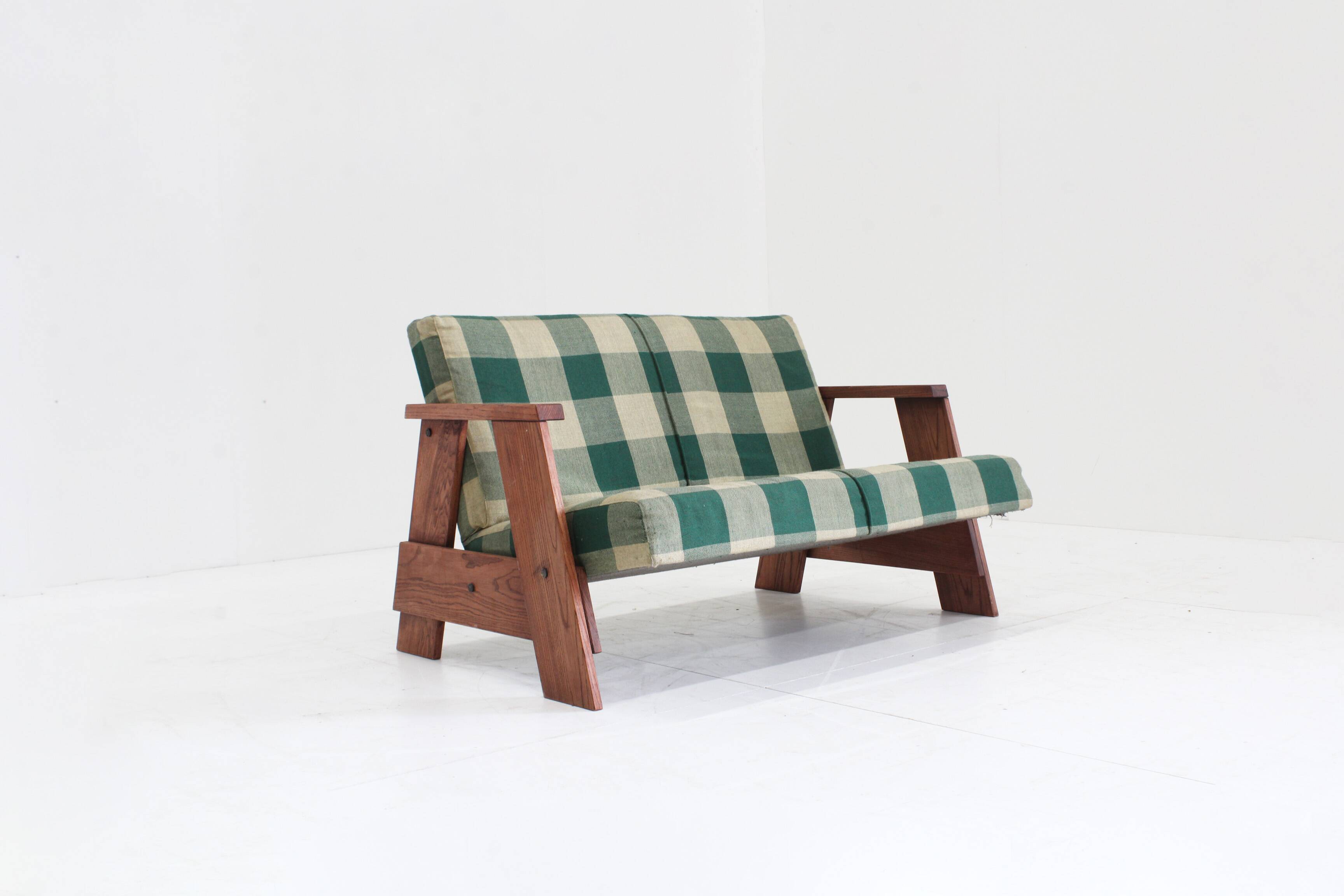 Vintage Sofa checkered fabric and wood , Italy