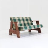 Canapé vintage en tissu à carreaux et bois, Italie