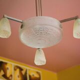 Art deco nickel plated bronze chandelier with art deco tulip glass, ceiling lamp, art deco pendant light, 30