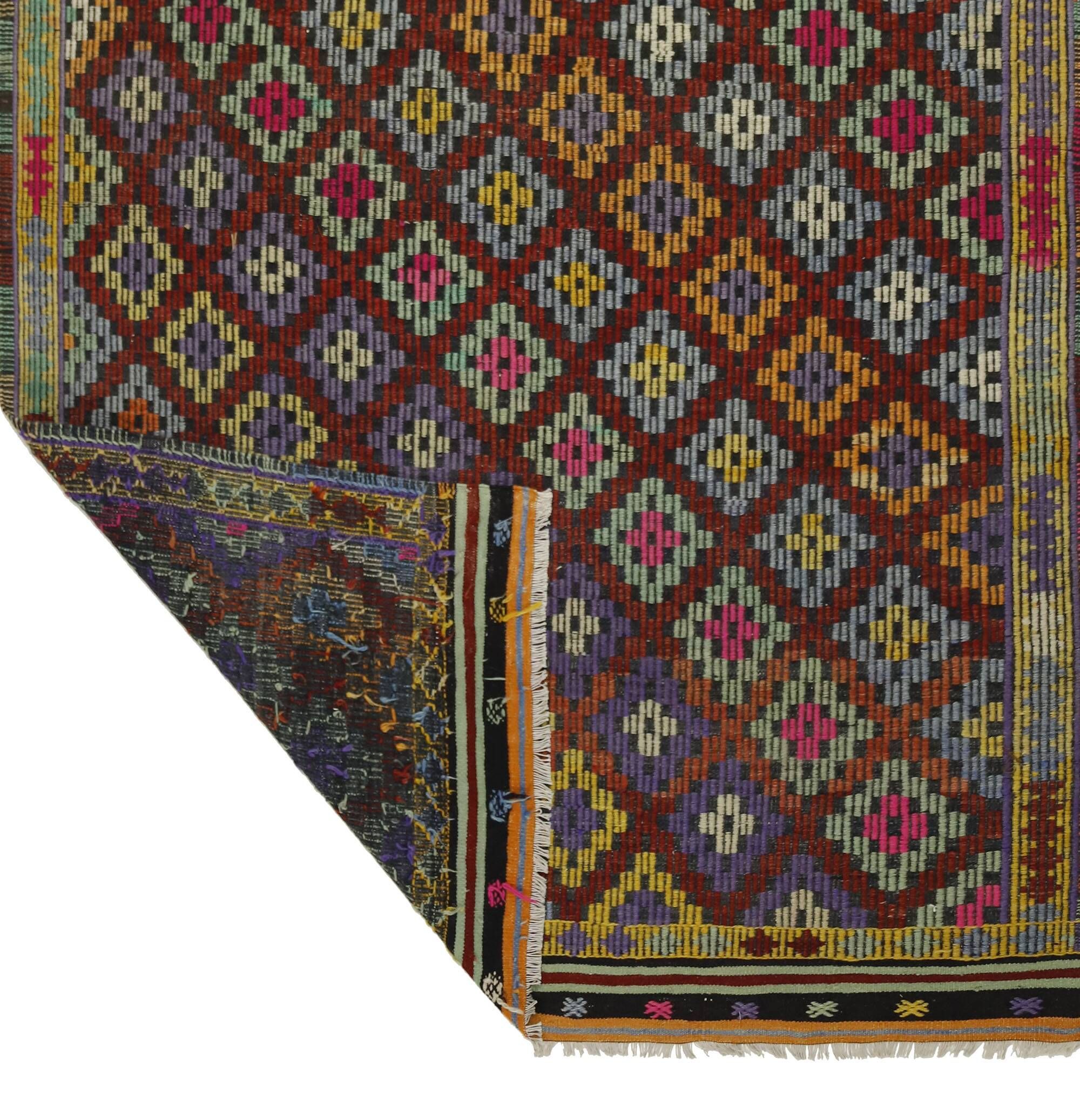 Grand Turkish Vintage Geometric Kilim Multicoloured 305 x 156 cm