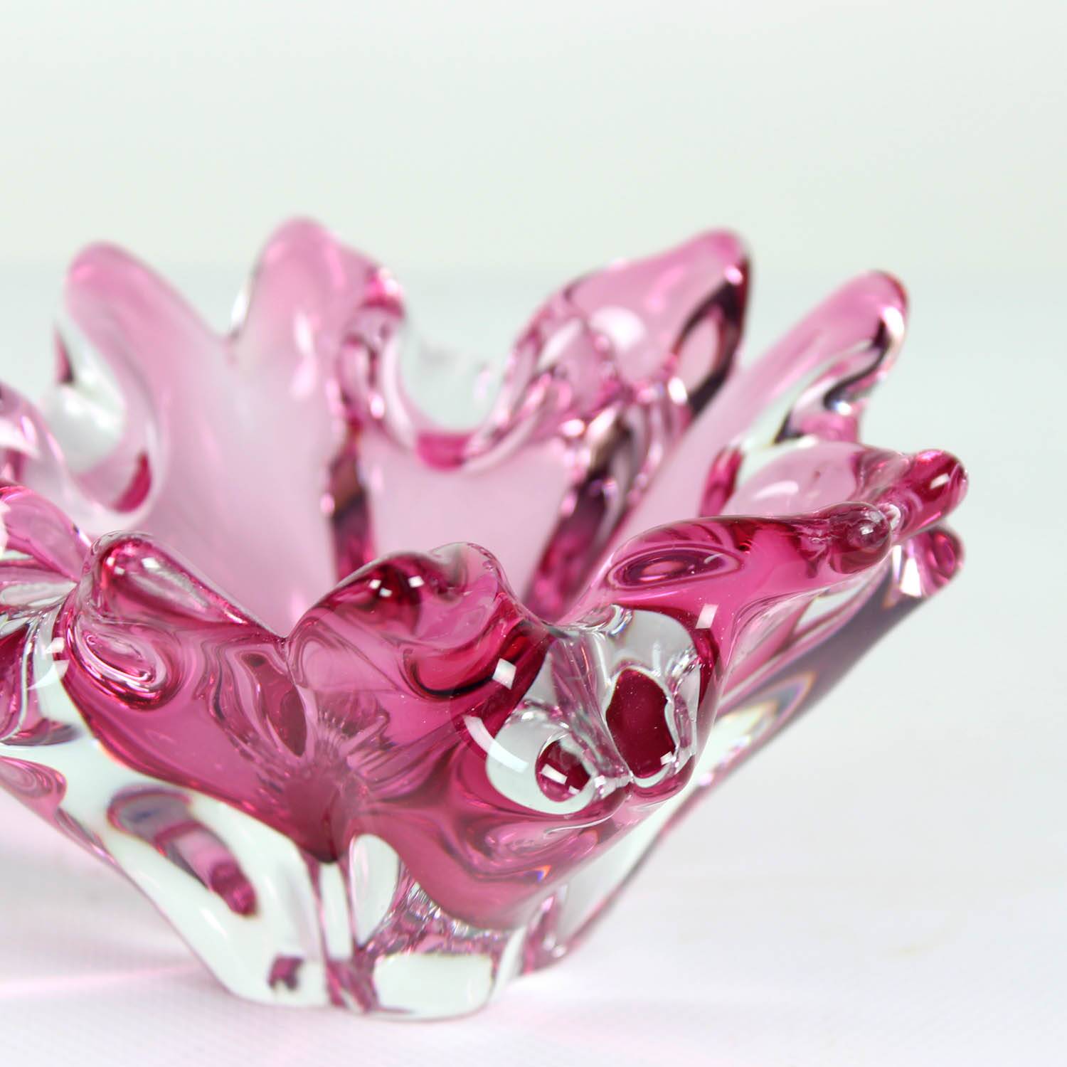 1960s Pink Art Glass Bowl, Frantisek Zemek Czechoslovakia