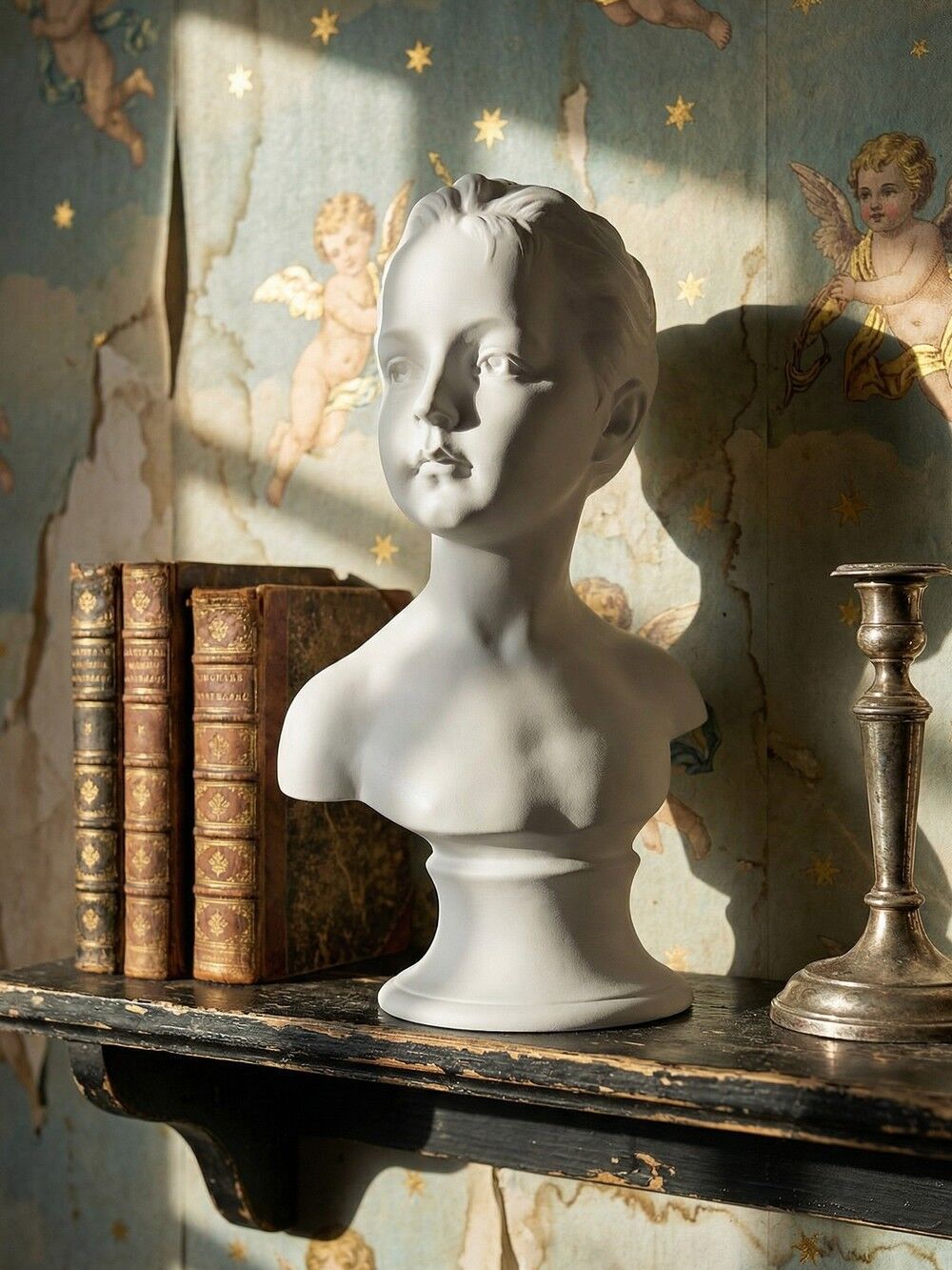 Bust of Louise Brongniart after Houdon, white biscuit Tharaud Limoges 20th century.
