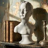 Bust of Louise Brongniart after Houdon, white biscuit Tharaud Limoges 20th century.