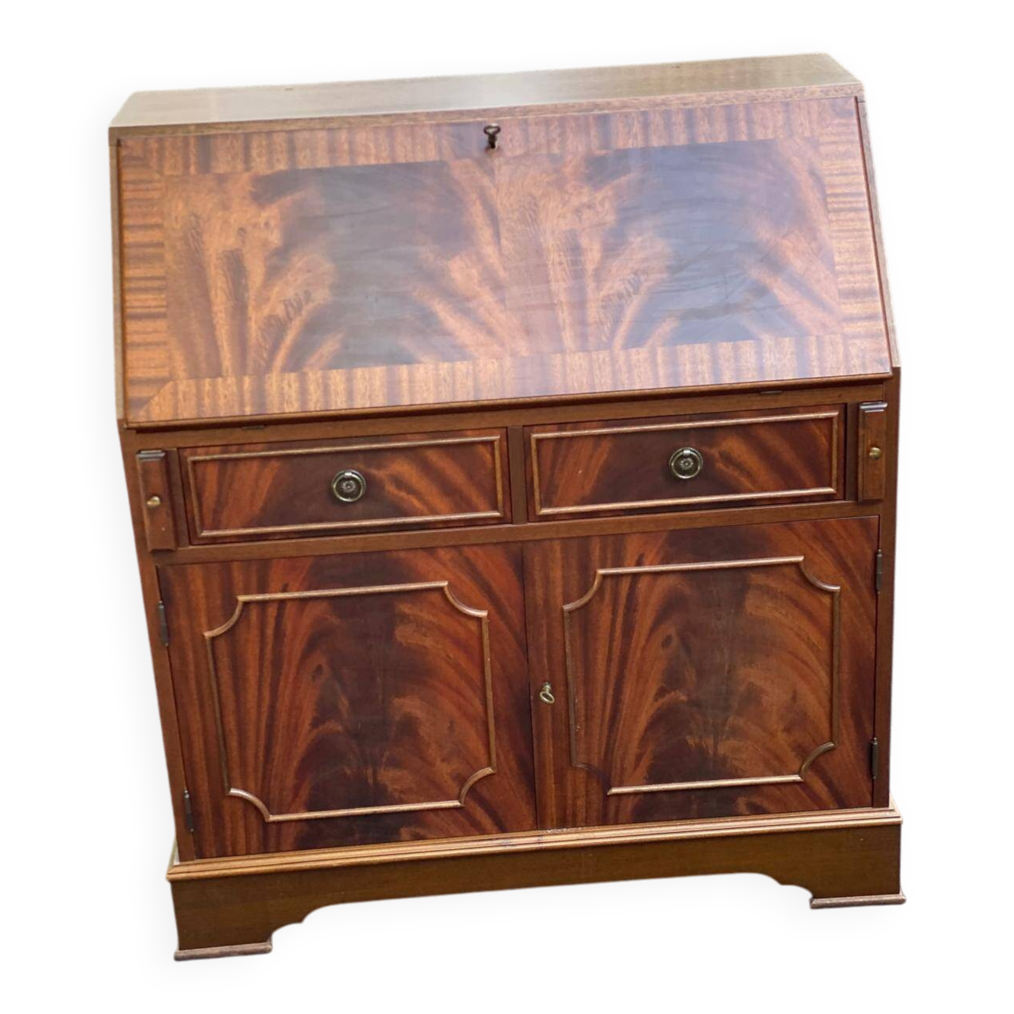 English solid wood donkey back writing desk, 20th century