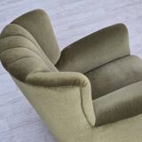 1960s, Danish relax armchair, original green furniture velour, beech wood.