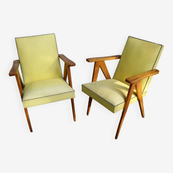 Pair of bridge armchairs with compass feet