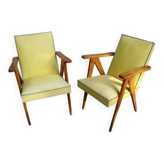 Pair of bridge armchairs with compass feet