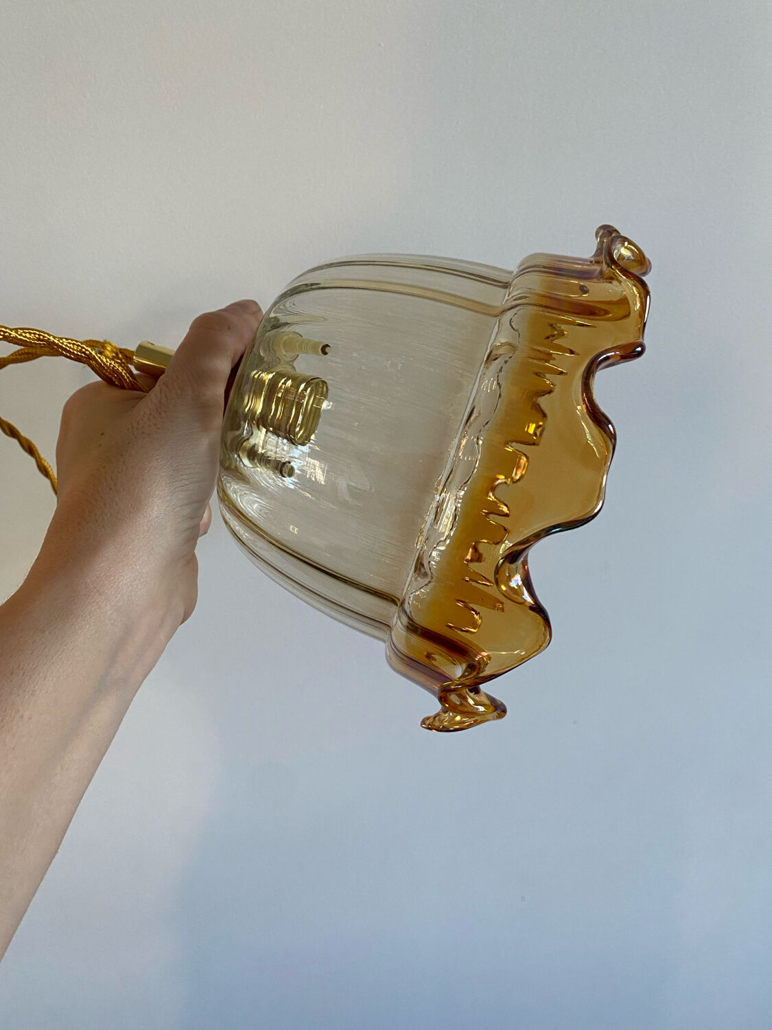 Suspension with vintage amber glass lampshade