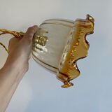 Suspension with vintage amber glass lampshade