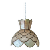 Suspension antique lampshade in mother-of-pearl and brass