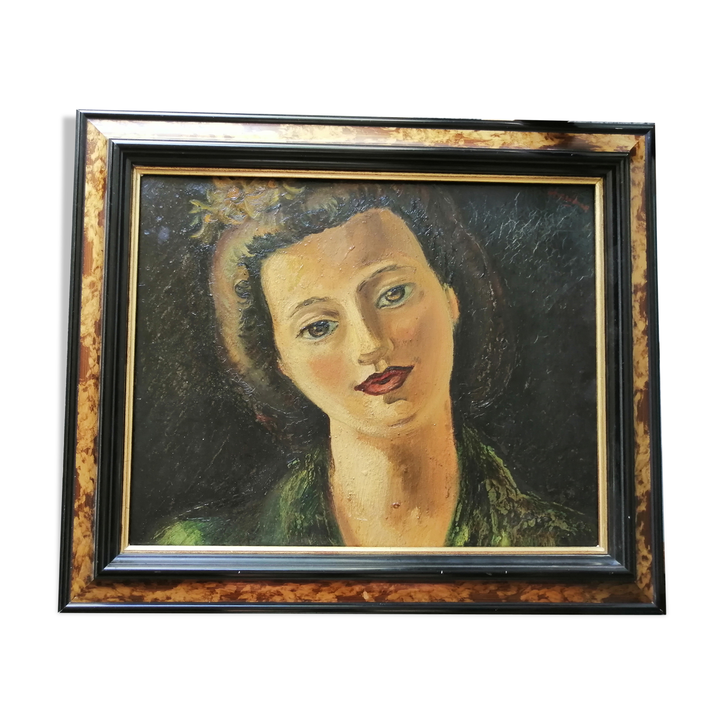 Oil on panel signed and titled on the back framed Chériane