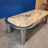 Italian design coffee table from the 70s, marble and chrome