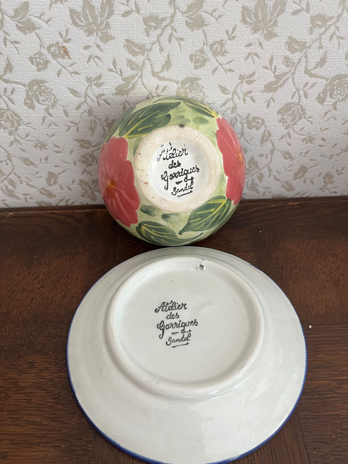 Handmade bowl and plate Roses