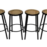 Set of four vintage bar stool - webbing and wood, 1980s Italian design