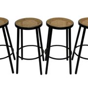 Set of four vintage bar stool - webbing and wood, 1980s Italian design