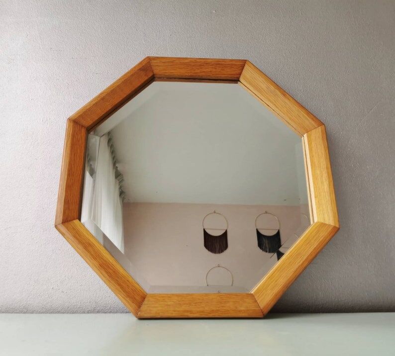 Vintage wooden mirror with cut glass, 80s (54 x 54 cm)