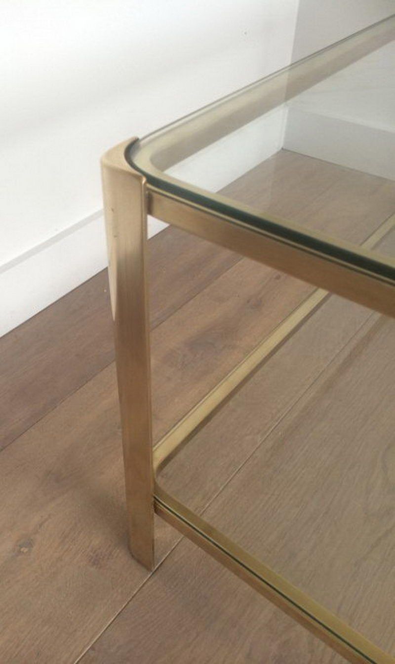 Large coffee table with a double top in polished bronze and glass, signed Jacques Théophile Lepelletier and stamped Broncz.