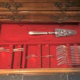 Solid wood silver cabinet with 5 drawers for 173 place settings, silver-plated metal, Solid silver