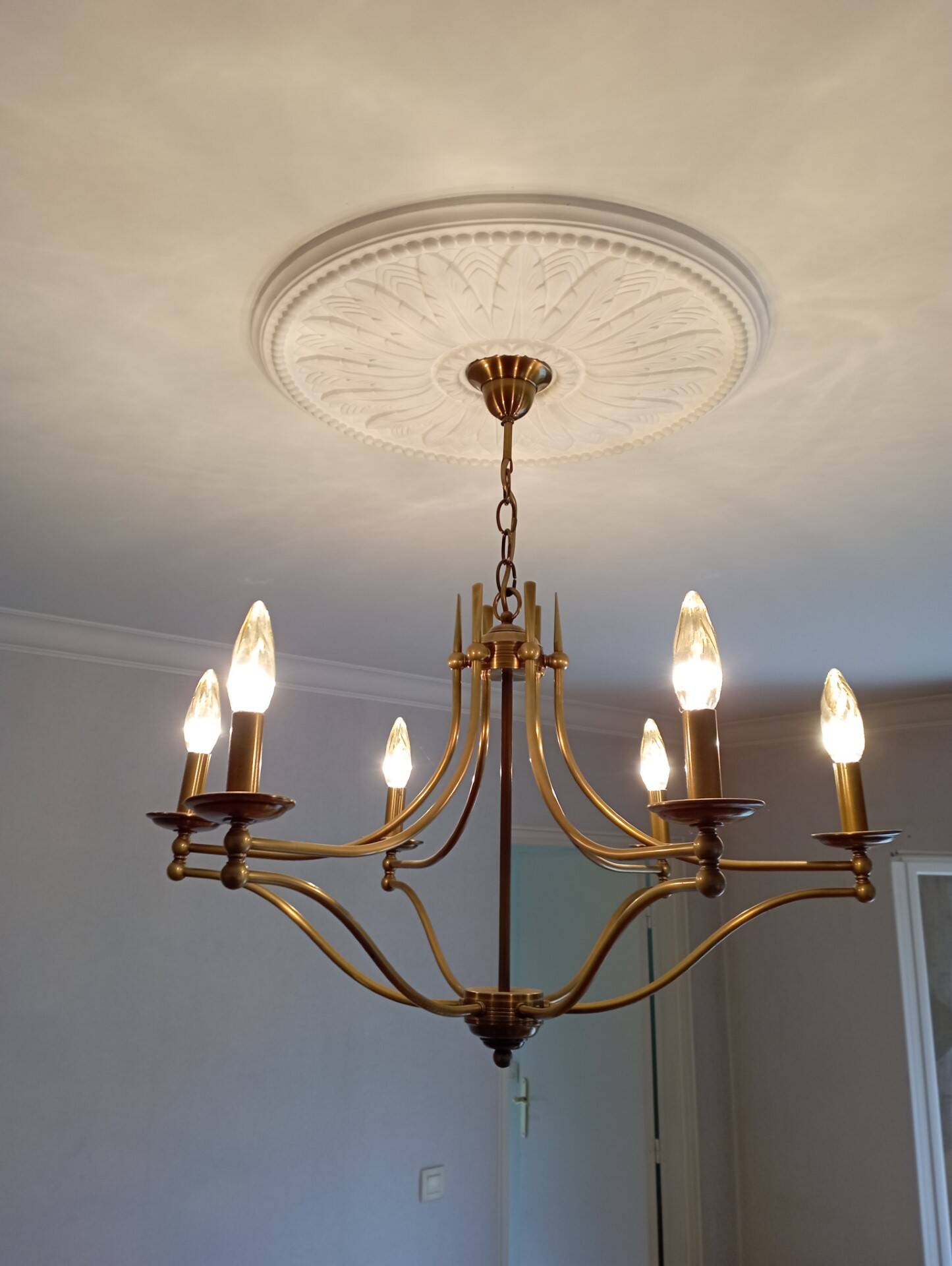 6-branched brass chandelier