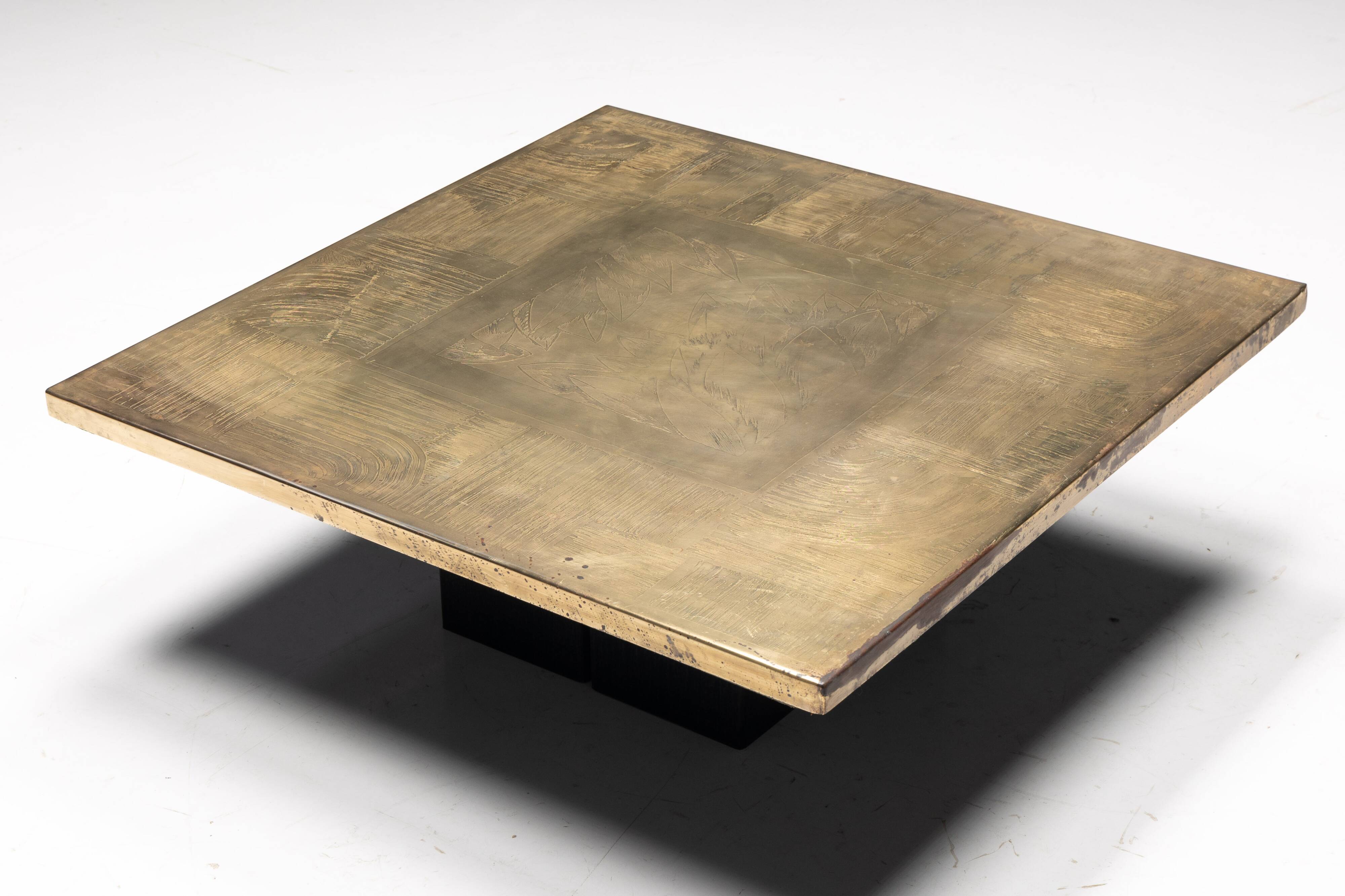 Brass Etched Coffee Table by Christian Heckscher, Belgium, 1970s