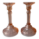 Pair of pink glass candle holders