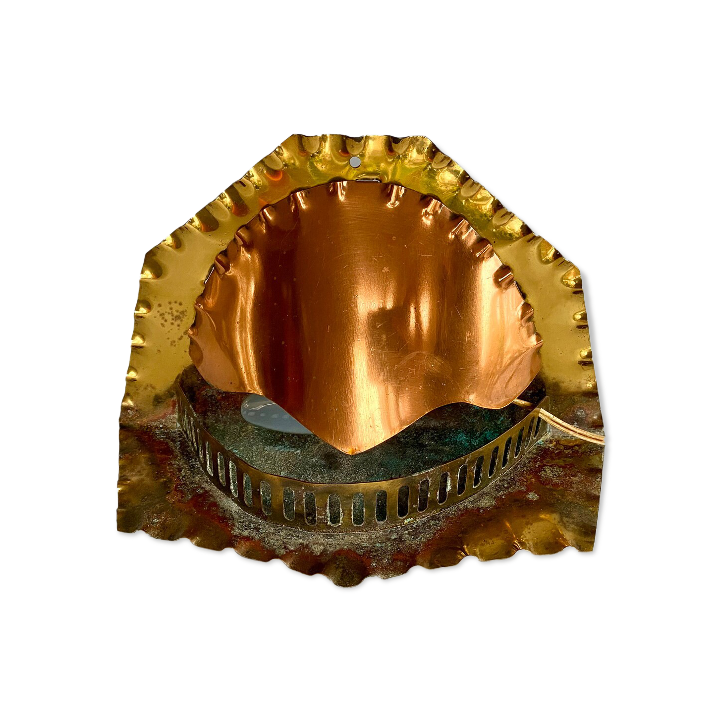 Unique mid century table lamp "fireplace" copper & brass, art deco, vintage light