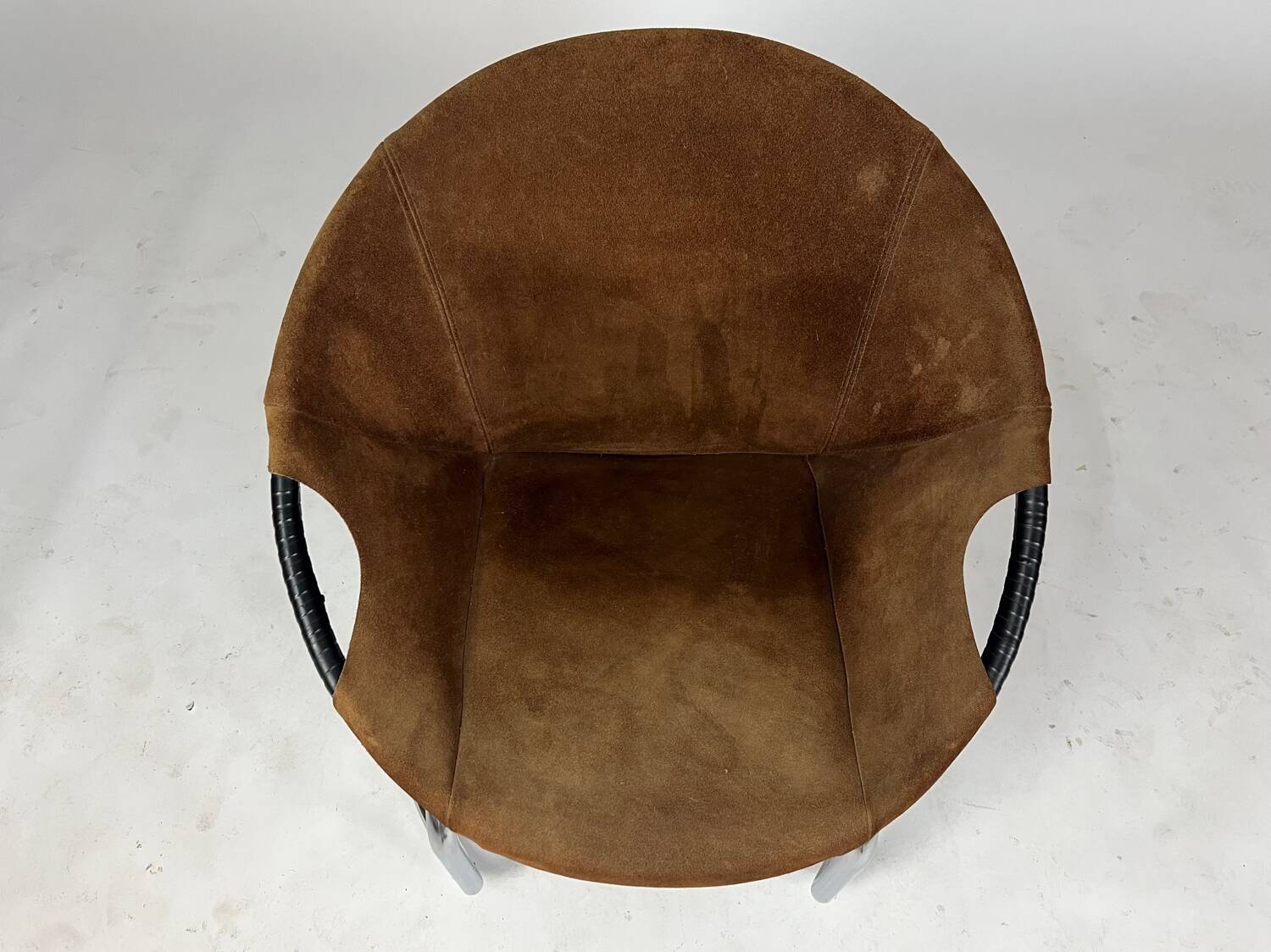 Vintage Balloon Chair suede armchair Lusch & Co Space Age chrome